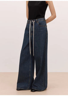 "Retro Blues" fashionable high waist pleated design washed casual wide leg jeans for women - variant_title