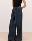 "Retro Blues" fashionable high waist pleated design washed casual wide leg jeans for women - variant_title