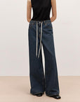 "Retro Blues" fashionable high waist pleated design washed casual wide leg jeans for women - variant_title