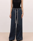 "Retro Blues" fashionable high waist pleated design washed casual wide leg jeans for women - variant_title