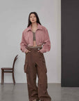 Retro Classic Stand Up Sheep Leather Short Jacket "Witch Game" - variant_title