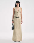 Retro Linen V - neck Halter Vest and Fishtail Hip Skirt Set"Old Money Weekly" - variant_title