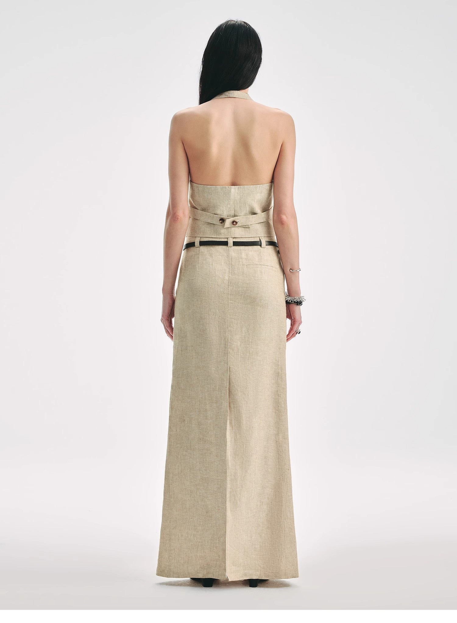 Retro Linen V - neck Halter Vest and Fishtail Hip Skirt Set"Old Money Weekly" - variant_title