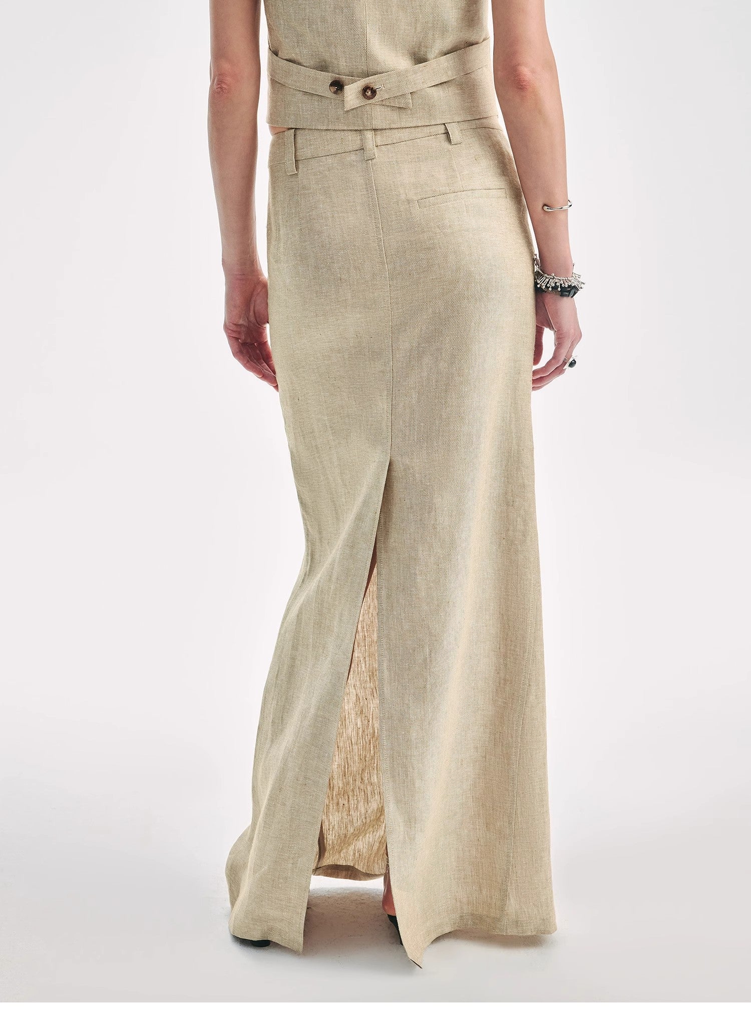 Retro Linen V - neck Halter Vest and Fishtail Hip Skirt Set"Old Money Weekly" - variant_title