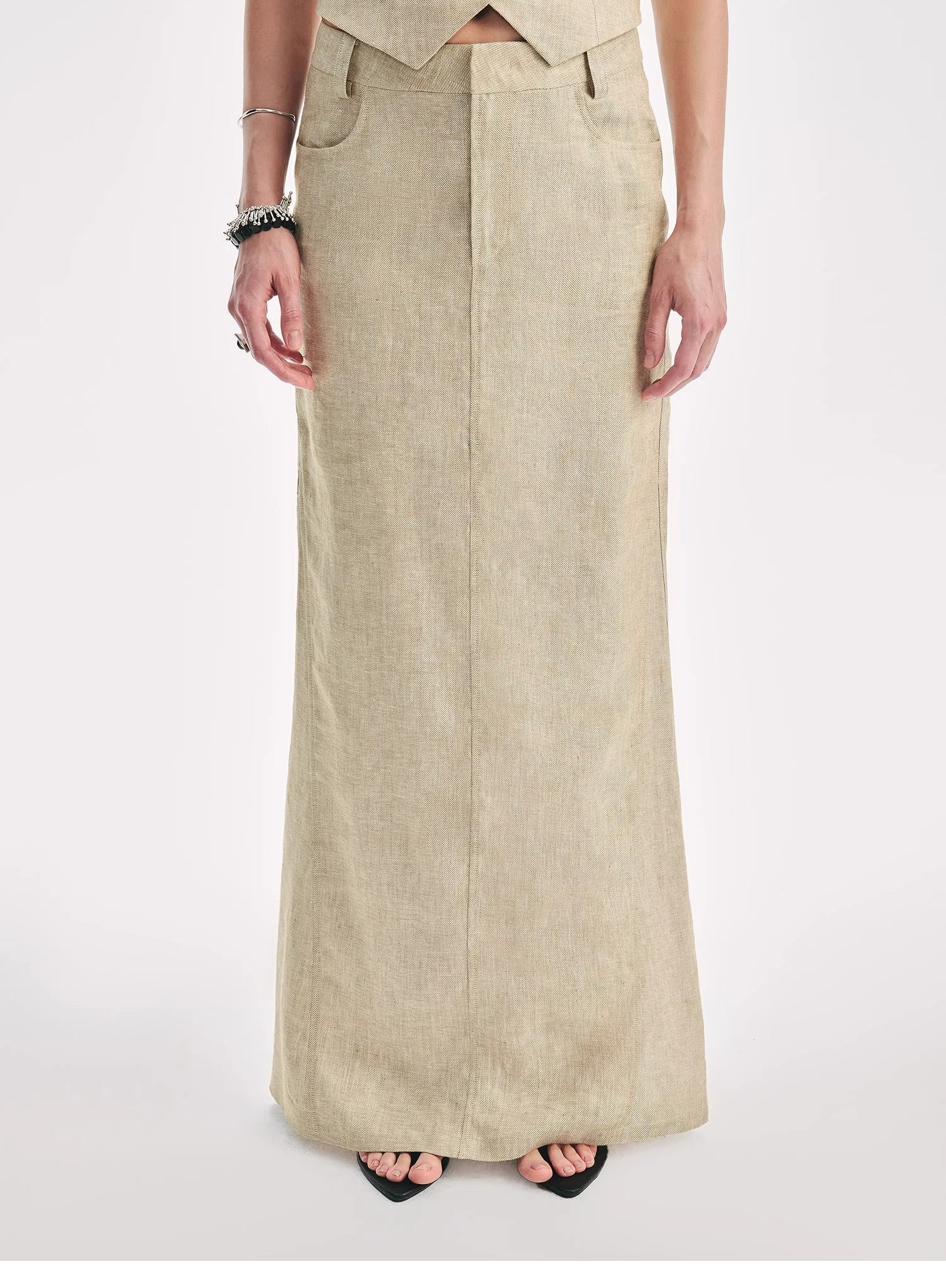 Retro Linen V - neck Halter Vest and Fishtail Hip Skirt Set"Old Money Weekly" - variant_title