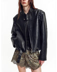 Retro Sheepskin Stand Collar Short Motorcycle Jacket “Caramel Mountain”