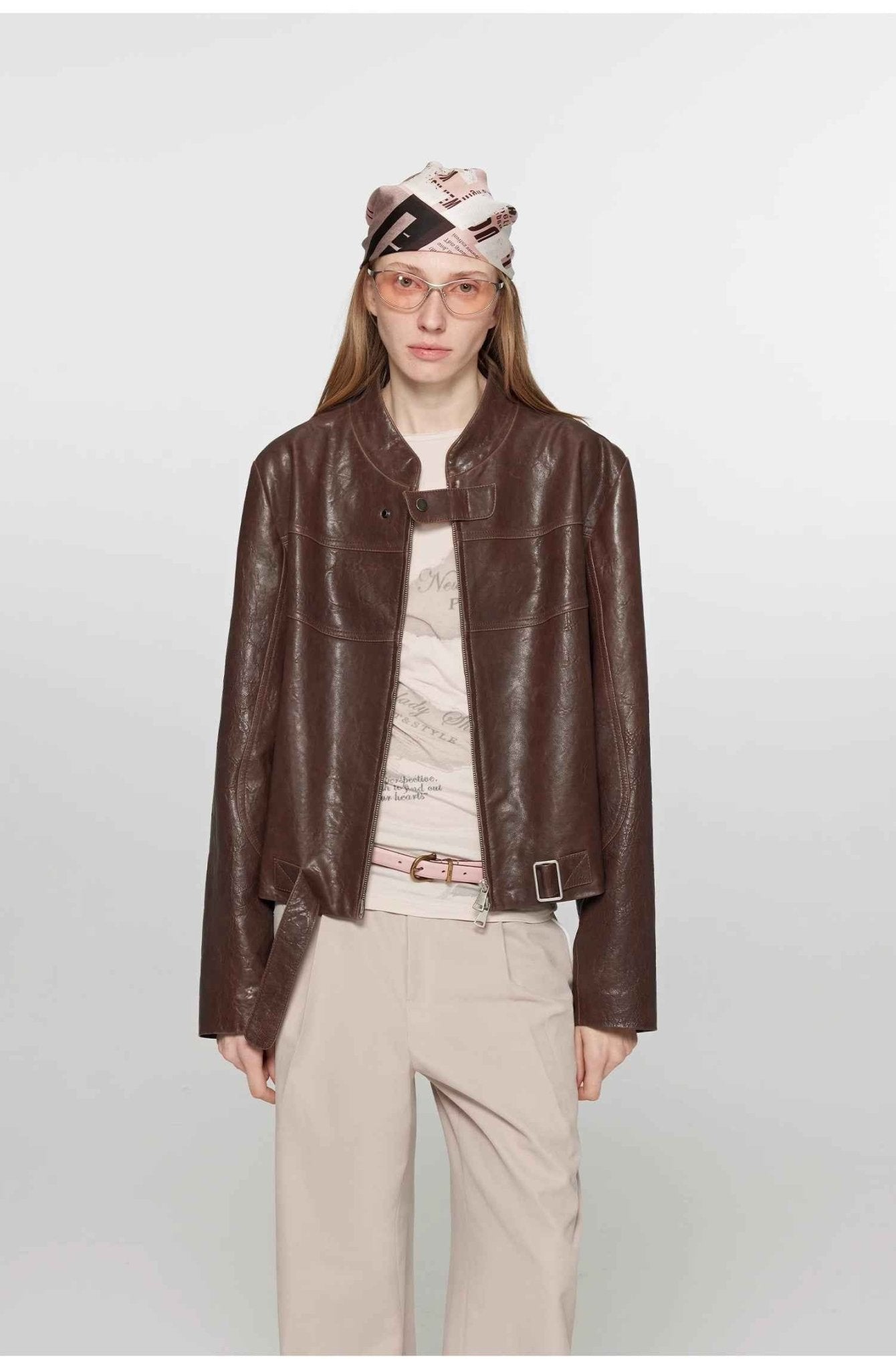 Retro Sheepskin Stand Collar Short Motorcycle Jacket “Caramel Mountain” - variant_title