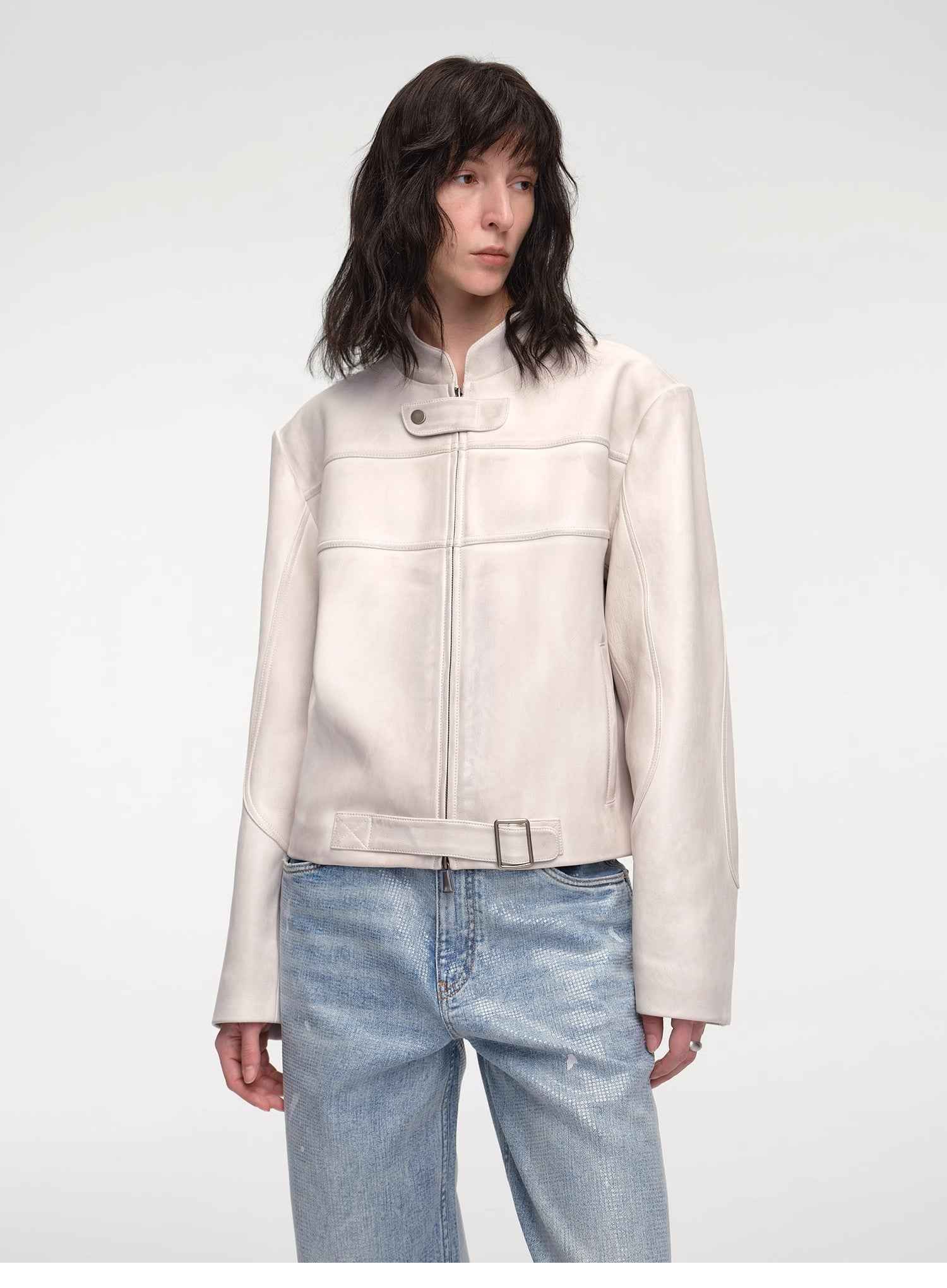 Retro Sheepskin Stand Collar Short Motorcycle Jacket “Caramel Mountain” - variant_title