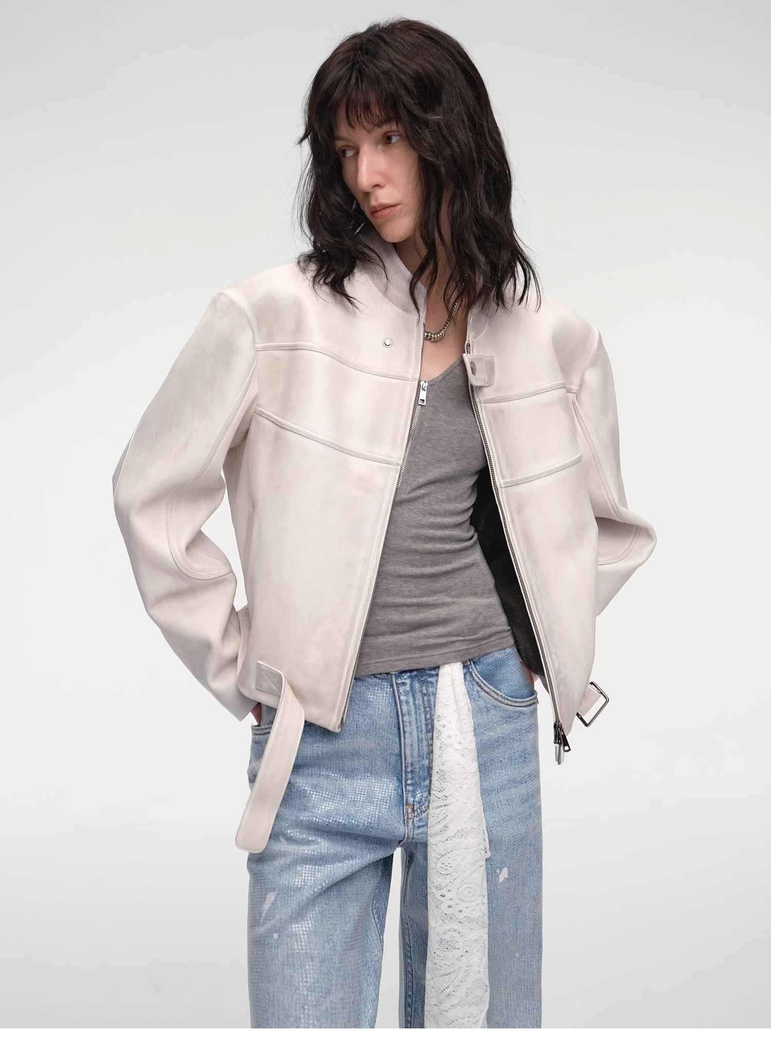 Retro Sheepskin Stand Collar Short Motorcycle Jacket “Caramel Mountain” - variant_title