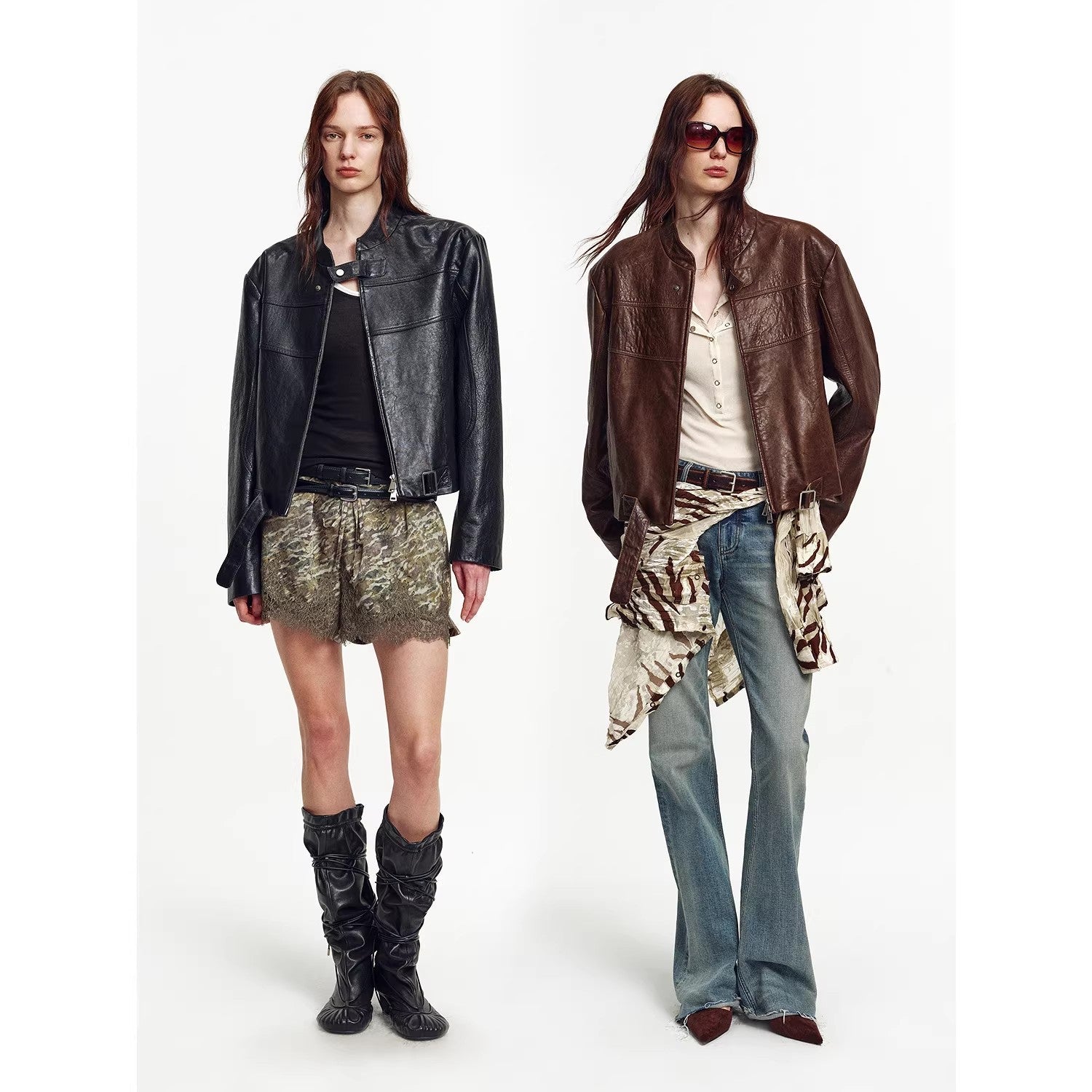 Retro Sheepskin Stand Collar Short Motorcycle Jacket “Caramel Mountain”