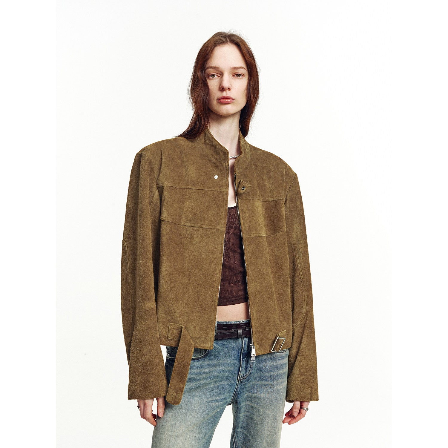 Retro Sheepskin Stand Collar Short Motorcycle Jacket “Caramel Mountain”