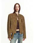 Retro Sheepskin Stand Collar Short Motorcycle Jacket “Caramel Mountain”