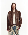 Retro Sheepskin Stand Collar Short Motorcycle Jacket “Caramel Mountain”