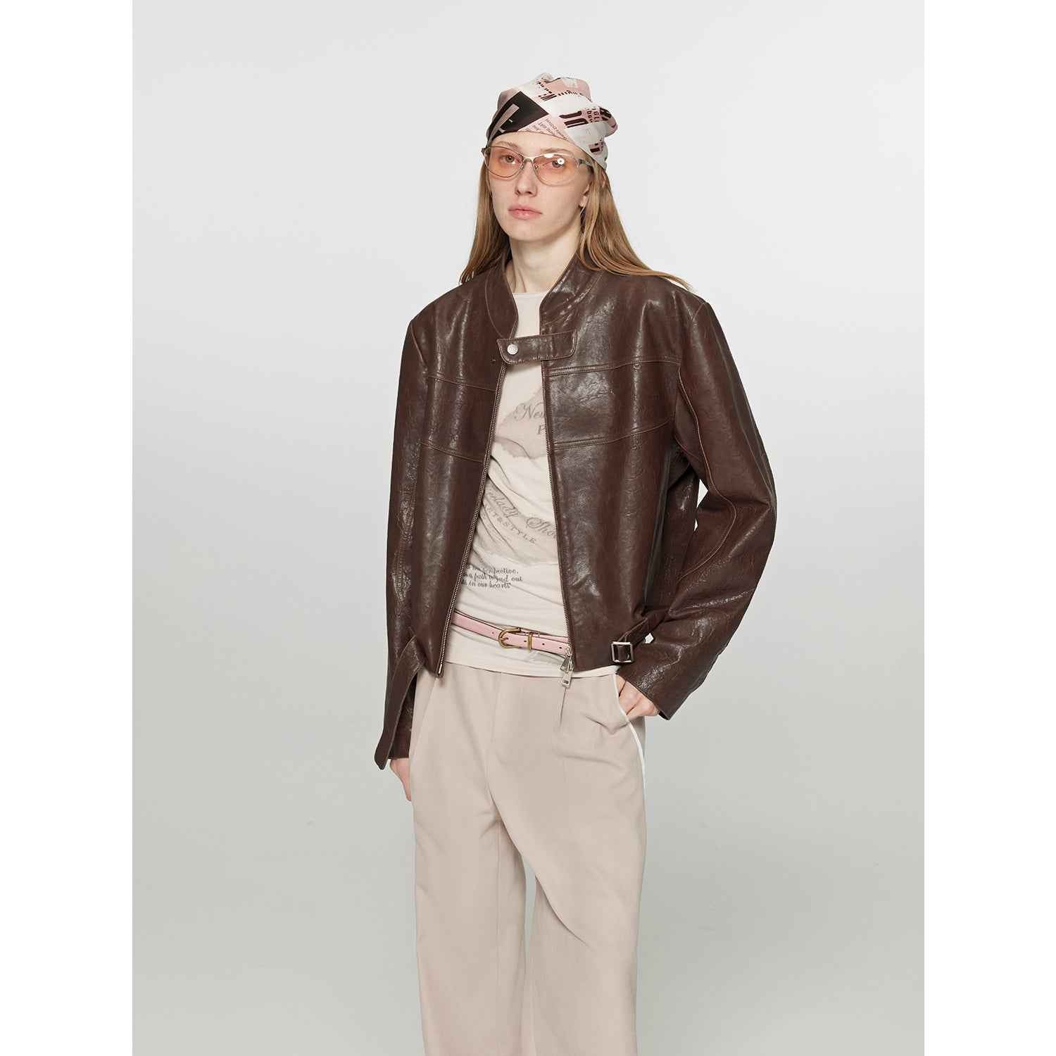 Retro Sheepskin Stand Collar Short Motorcycle Jacket “Caramel Mountain” - variant_title