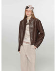 Retro Sheepskin Stand Collar Short Motorcycle Jacket “Caramel Mountain” - variant_title