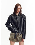 Retro Sheepskin Stand Collar Short Motorcycle Jacket “Caramel Mountain”
