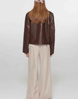 Retro Sheepskin Stand Collar Short Motorcycle Jacket “Caramel Mountain” - variant_title