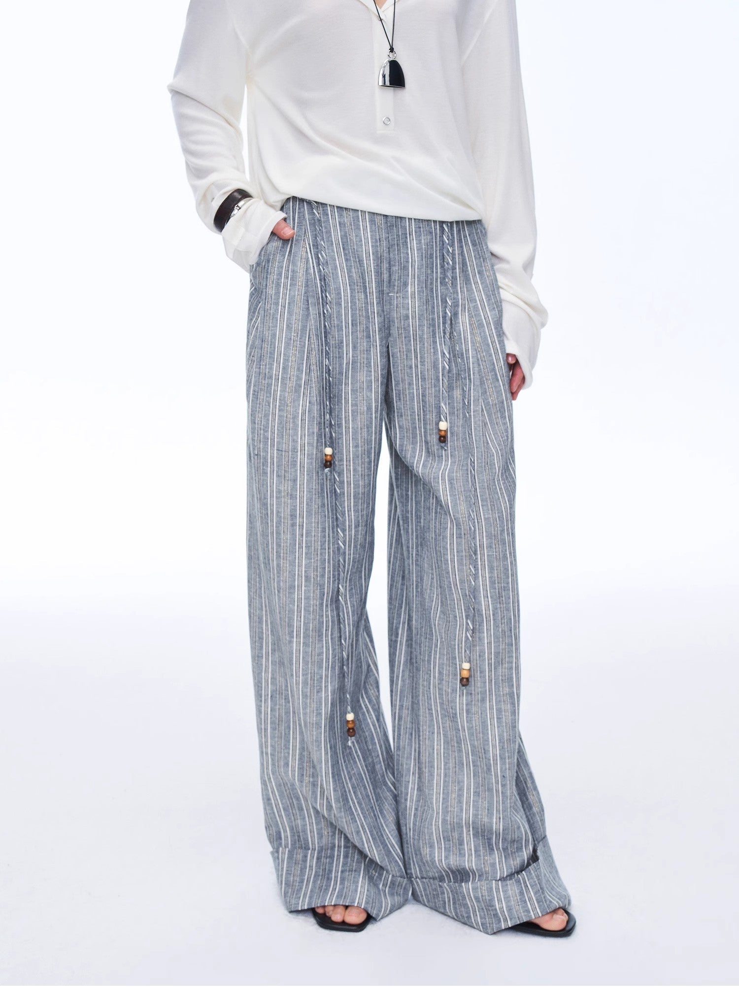Retro style linen wide - leg casual pants"Free Afterglow" - variant_title