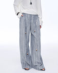 Retro style linen wide - leg casual pants"Free Afterglow" - variant_title