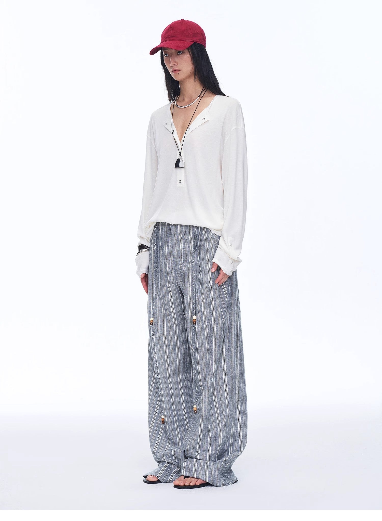 Retro style linen wide - leg casual pants"Free Afterglow" - variant_title