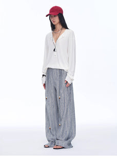 Retro style linen wide - leg casual pants"Free Afterglow" - variant_title