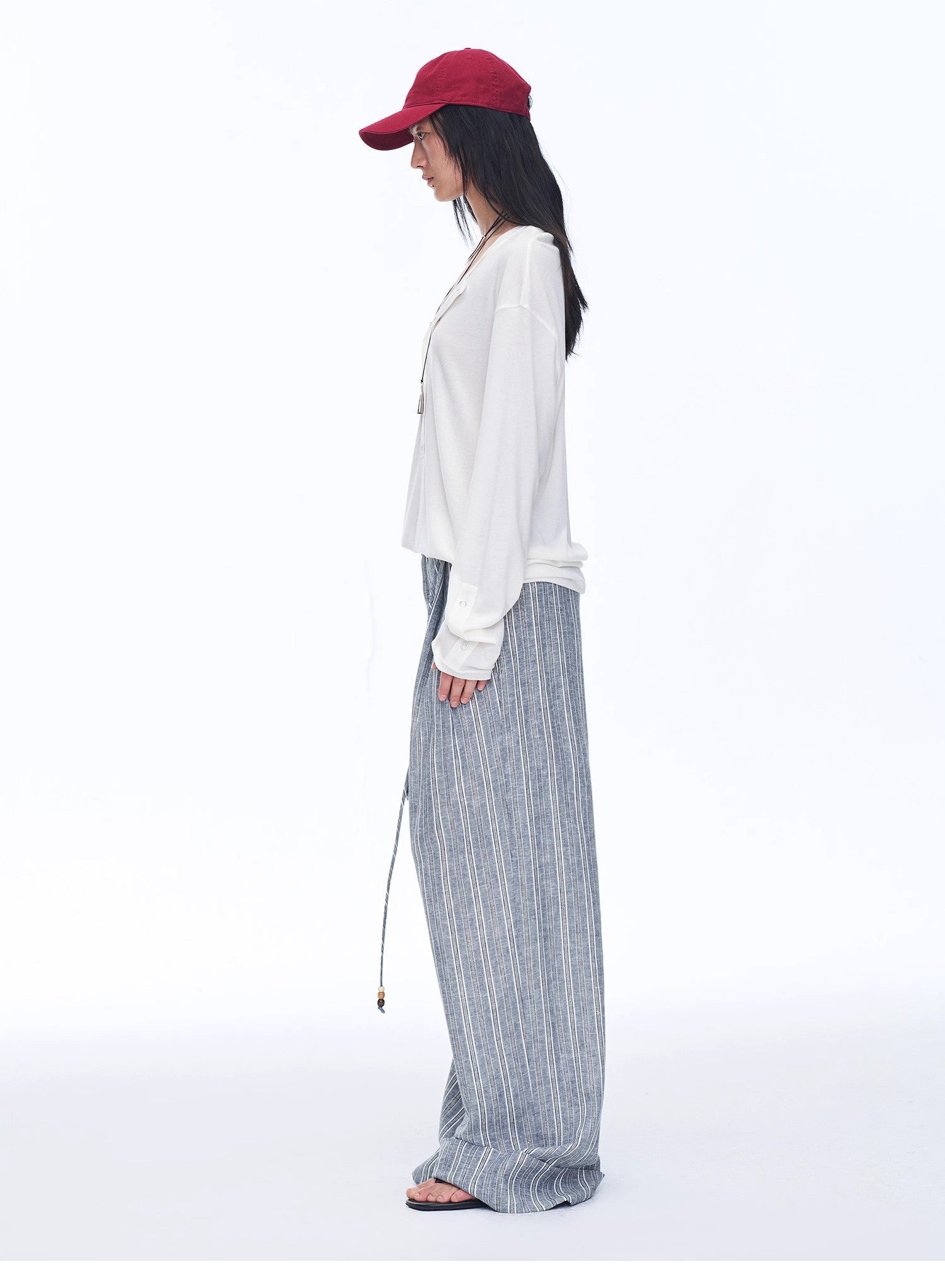Retro style linen wide - leg casual pants"Free Afterglow" - variant_title