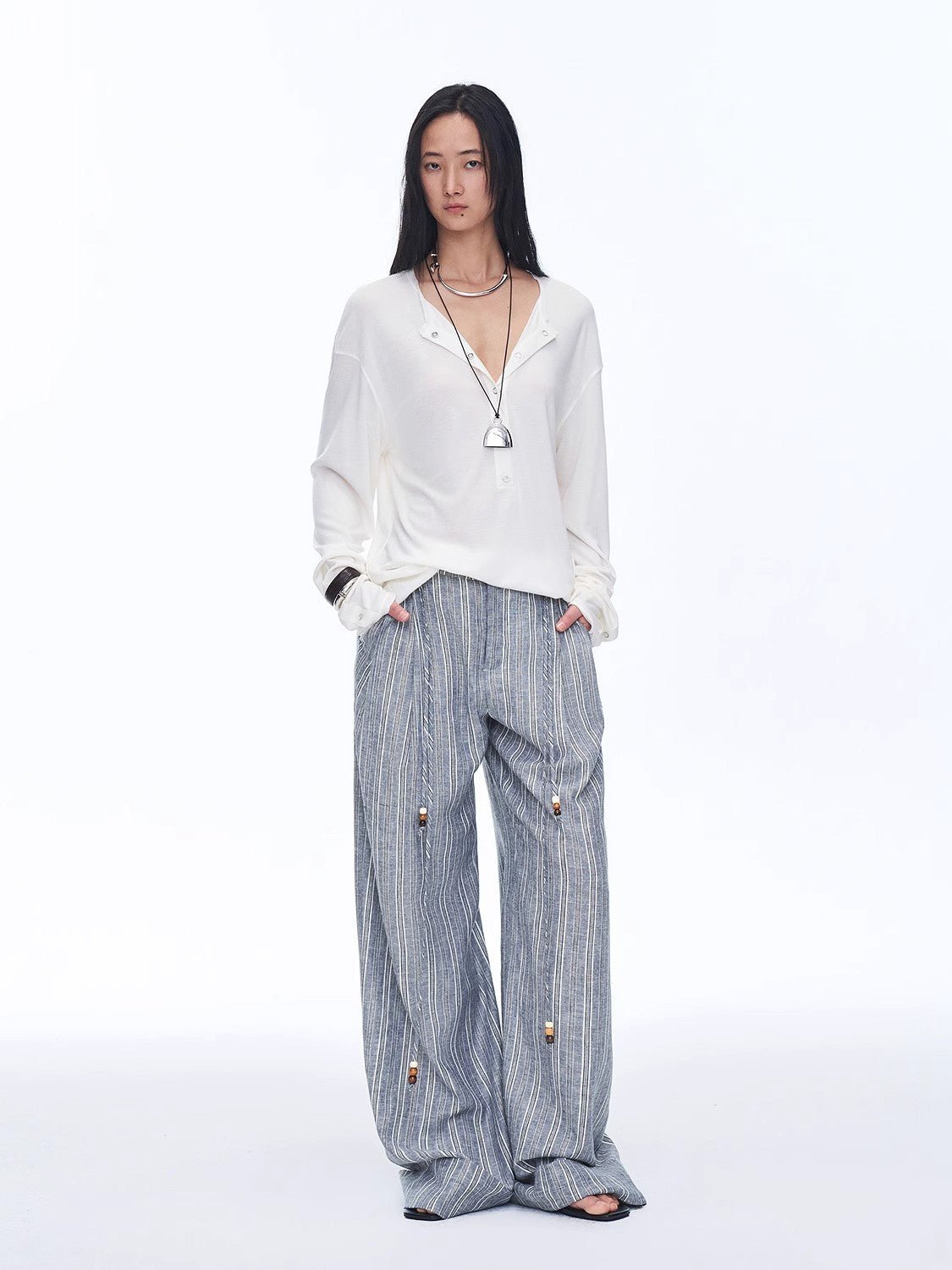Retro style linen wide - leg casual pants"Free Afterglow" - variant_title