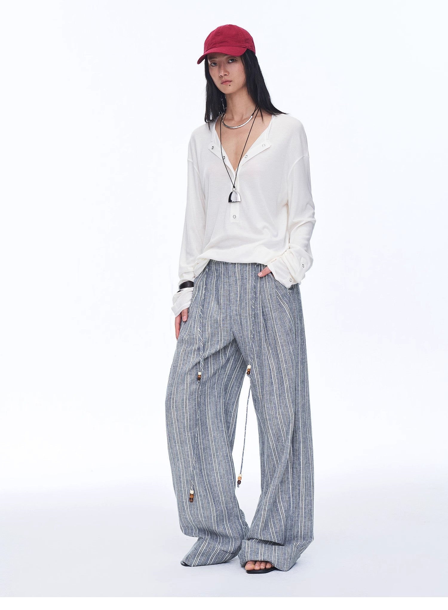 Retro style linen wide - leg casual pants"Free Afterglow" - variant_title