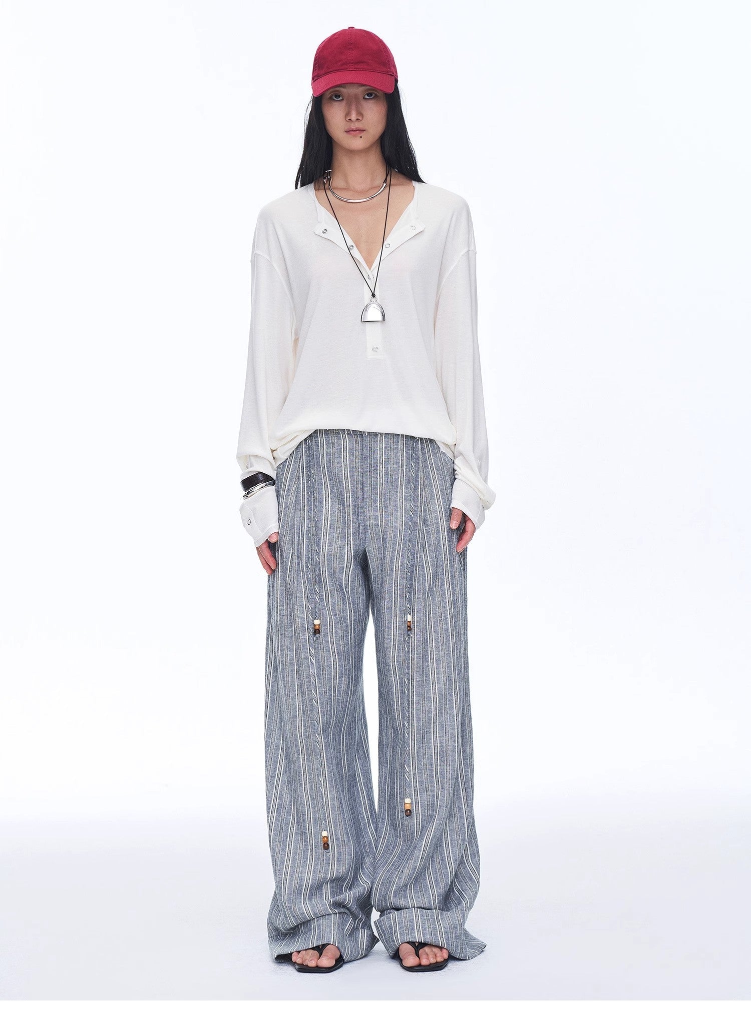 Retro style linen wide - leg casual pants"Free Afterglow" - variant_title