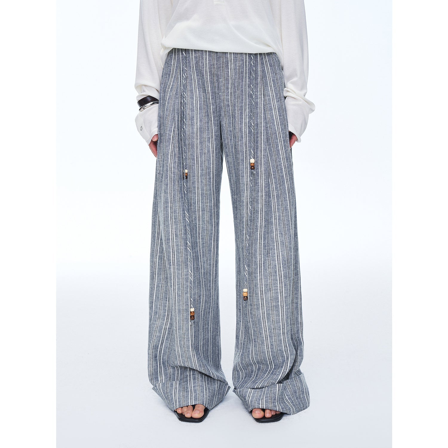 Retro style linen wide - leg casual pants"Free Afterglow" - variant_title