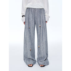 Retro style linen wide - leg casual pants"Free Afterglow" - variant_title