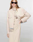 Retro Suede Sheep Leather Short Jacket with Structured Shoulders and Round Neck, Genuine Leather Outerwear "Sunset Escape" - variant_title