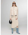 Retro Suede Sheep Leather Short Jacket with Structured Shoulders and Round Neck, Genuine Leather Outerwear "Sunset Escape" - variant_title