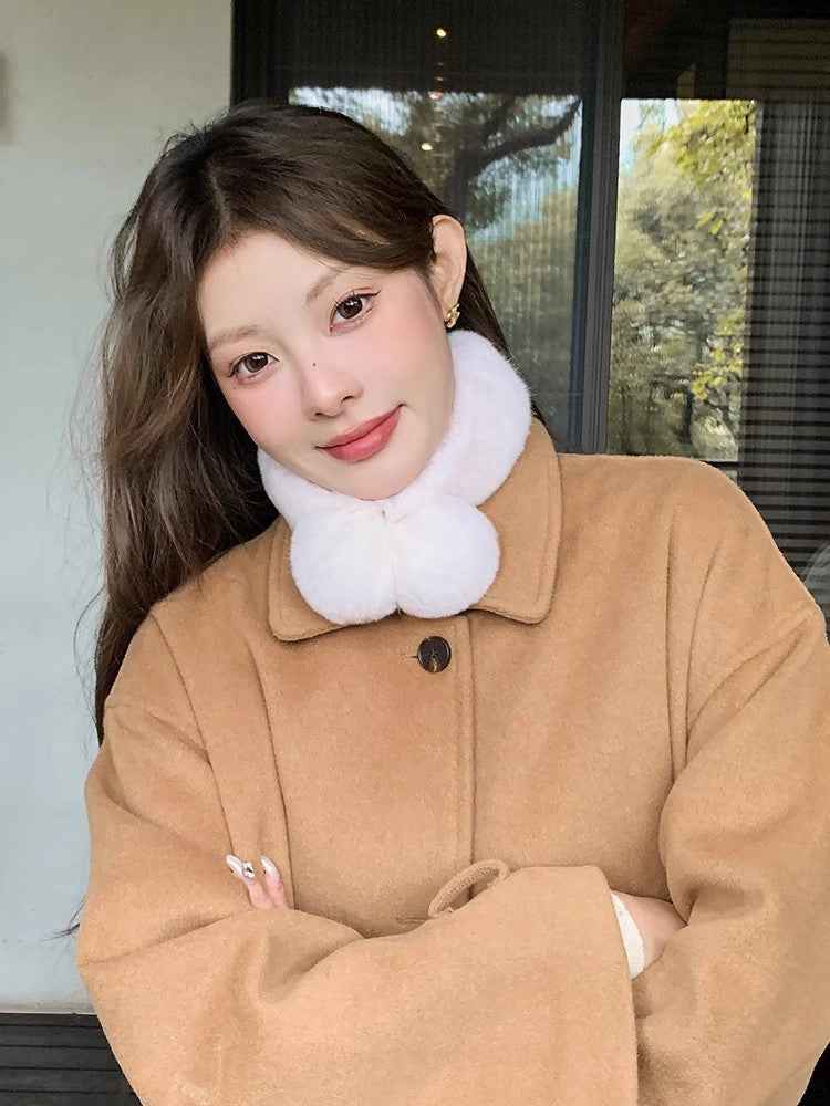 Rex Rabbit Double - Sided Fur Ball Magnetic Scarf Parent - Child Short Style - variant_title