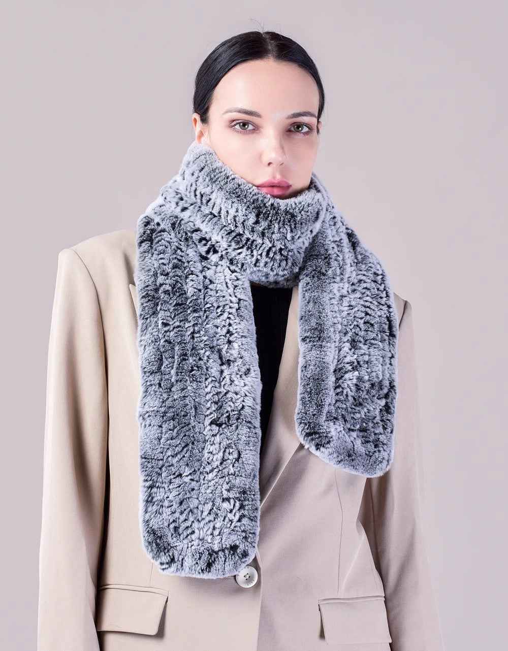 Rex rabbit fur long fur scarf woven double - sided real fur scarf for women - variant_title