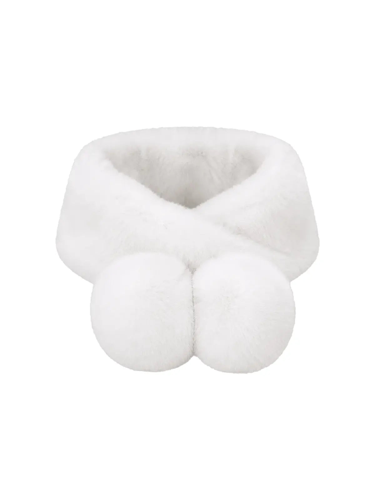 White Rex rabbit fur magnetic scarf for women with double pom poms