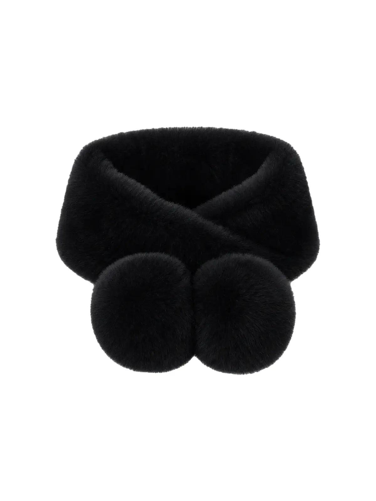 Black Rex rabbit fur magnetic scarf for women with double pom poms