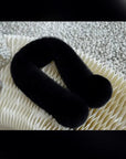 Black Rex rabbit fur magnetic scarf for women styled on textured display