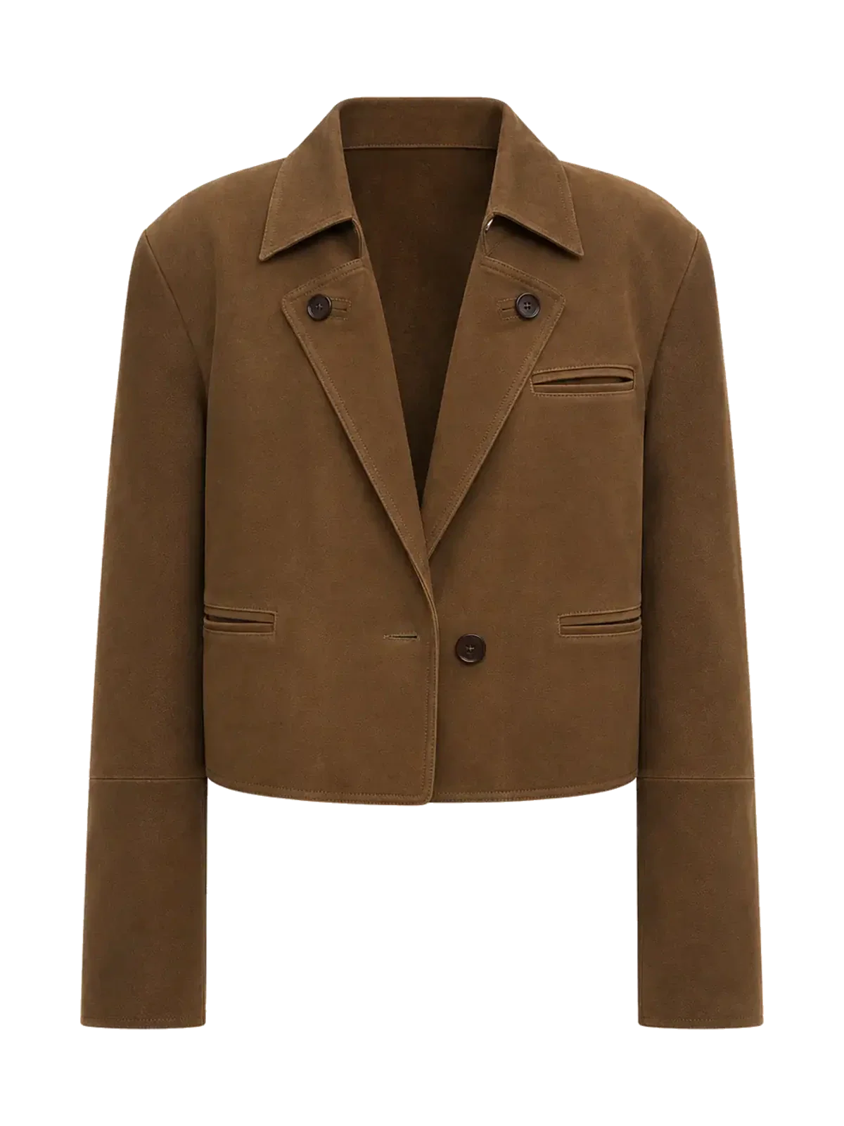 Stand Collar Suit Sheepskin Leather Short Jacket Roman Story - Dark Brown product cutout