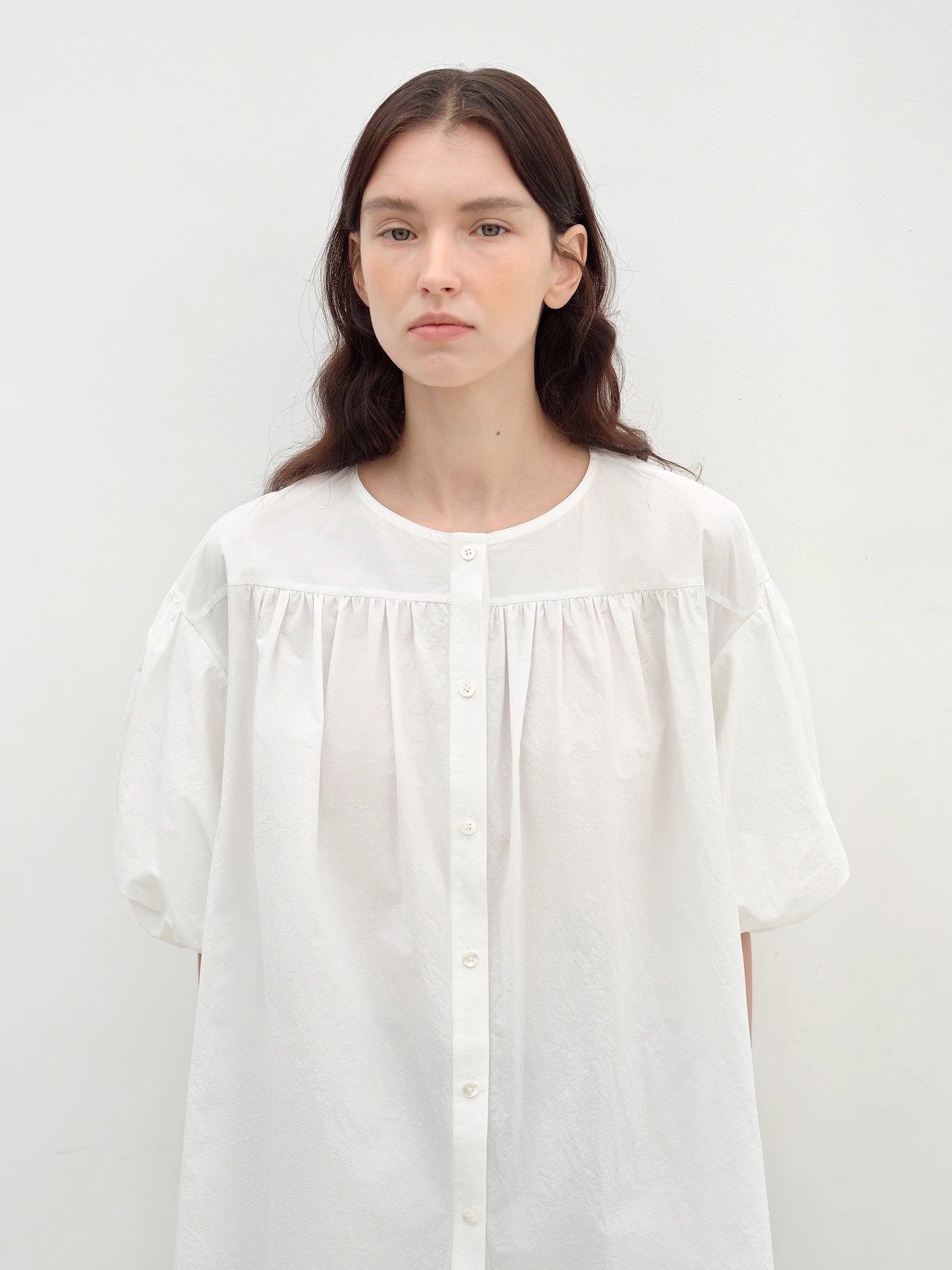 "Romantic Line Drawing" Pure Cotton Slightly Wrinkled Puff Sleeve Short Top for Women - variant_title