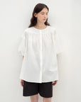 "Romantic Line Drawing" Pure Cotton Slightly Wrinkled Puff Sleeve Short Top for Women - variant_title