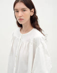 "Romantic Line Drawing" Pure Cotton Slightly Wrinkled Puff Sleeve Short Top for Women - variant_title
