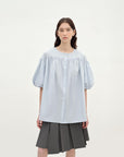 "Romantic Line Drawing" Pure Cotton Slightly Wrinkled Puff Sleeve Short Top for Women - variant_title