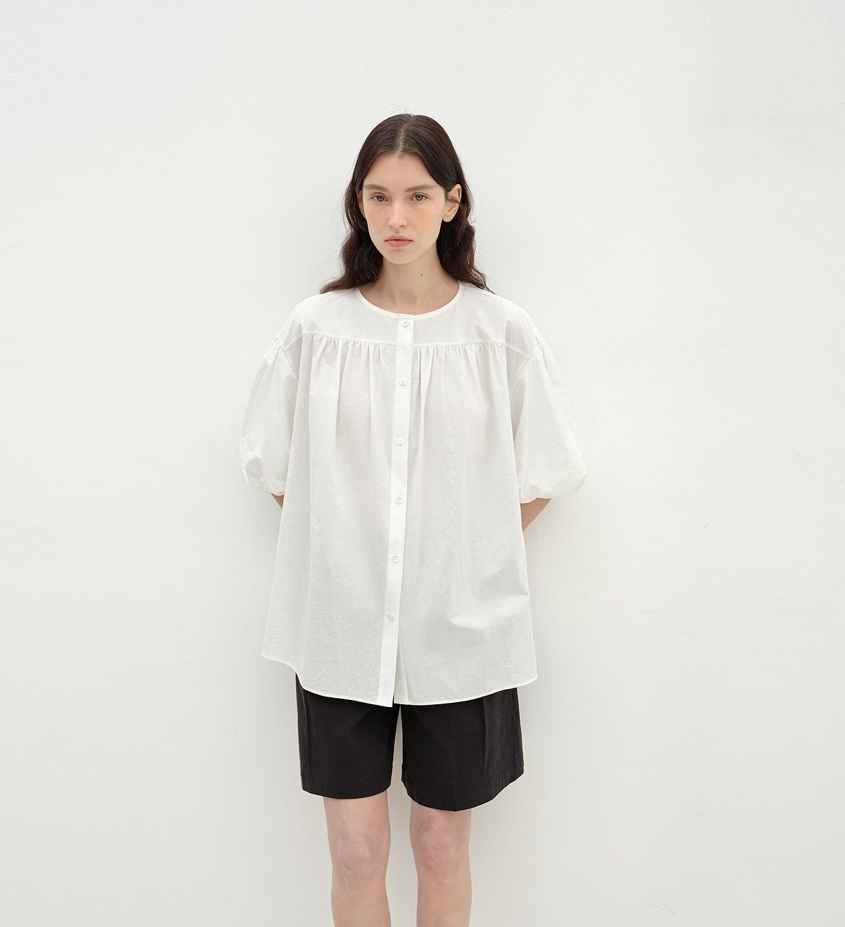 "Romantic Line Drawing" Pure Cotton Slightly Wrinkled Puff Sleeve Short Top for Women - variant_title