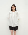 "Romantic Line Drawing" Pure Cotton Slightly Wrinkled Puff Sleeve Short Top for Women - variant_title