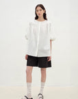 "Romantic Line Drawing" Pure Cotton Slightly Wrinkled Puff Sleeve Short Top for Women - variant_title