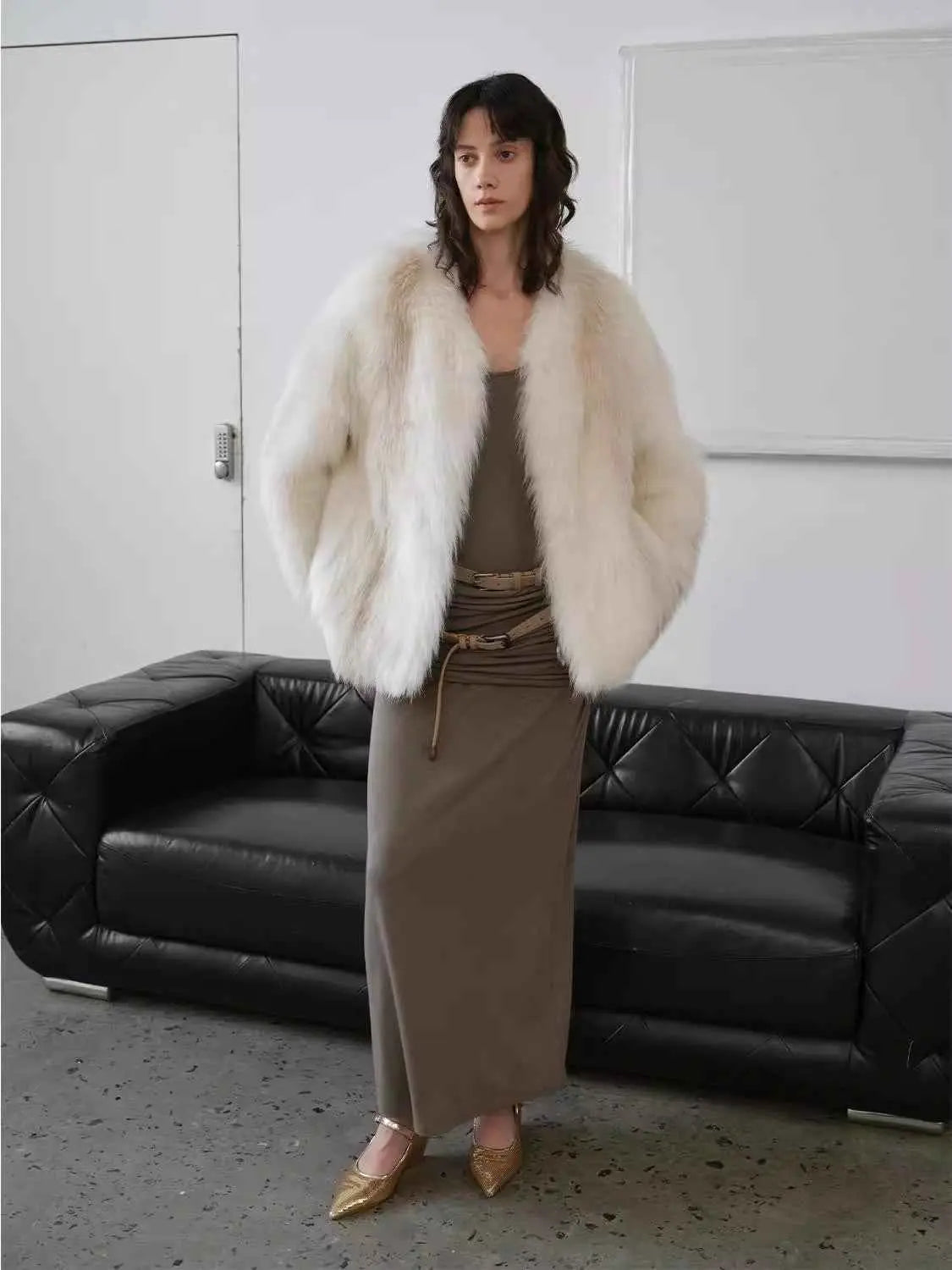 Romantic Nordic Agate Fox fur coat, full-length model view