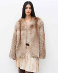 Model wearing Romantic Nordic Chocolate Fox fur coat