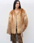 Model wearing Romantic Nordic Red Fox fur coat, front view