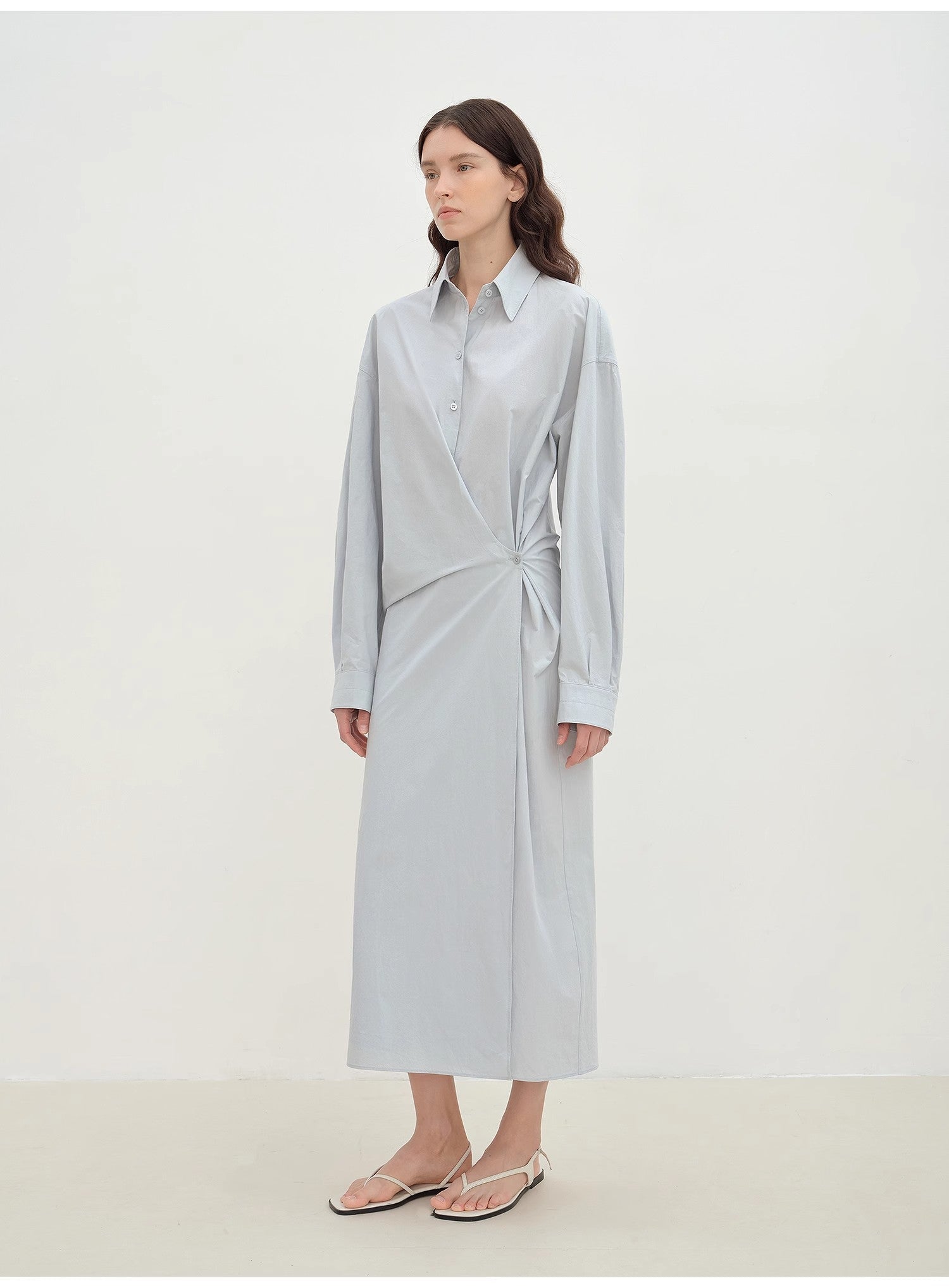"Romantic Vibes" Cross - Placket Loose Long - Staple Cotton Shirt Dress - variant_title
